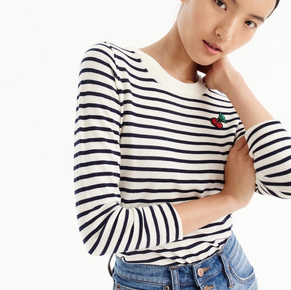 J. Crew Sweaters - J.Crew Striped Tippi Cashmere Cherry Sweater XXS